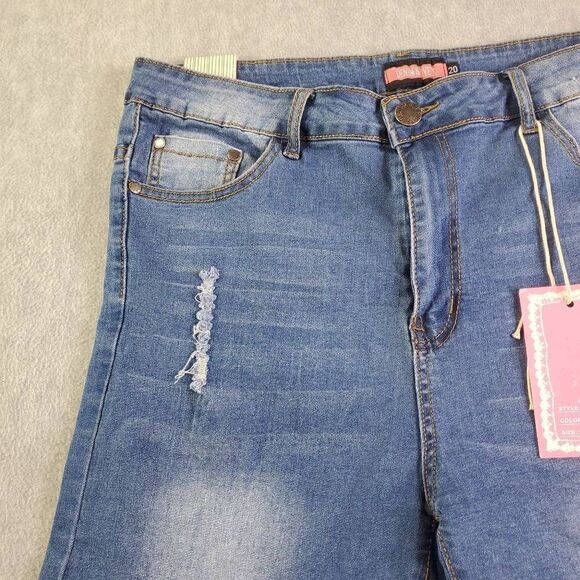 Denim & Rivets Shorts Womens 20 Blue Distressed  Medium Wash Bermuda Denim - Picture 4 of 10